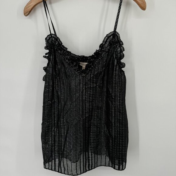Rebecca Taylor Black silver Metallic Ruffle Camisole sleeveless Top Size 4 - Picture 2 of 9